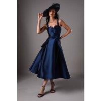 Coast Women's Lisa Tan Twill Volume Belted Midi Dress in Navy | Size: 8