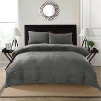 Snug City Teddy Bear Fleece Soft Cosy Duvet Cover + Pillow Case Set in Silver | Size: Super King