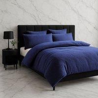 Snug City Teddy Bear Fleece Soft Cosy Duvet Cover + Pillow Case Set in Navy | Size: Super King