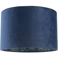 Happy Homewares Designer Soft Velvet Fabric Lamp Shade with Colourful Peacock Feather Inner in Midnight | Size: 12 inches
