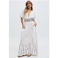 Raffya Women's Sally Ann Button Down Embroidery Maxi Dress In White in Ecru | Size: 8