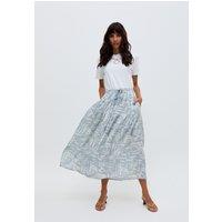 Raffya Women's Bonnie Shirred Waist Warhol Print Midi Skirt In Multi in Blue | Size: 12