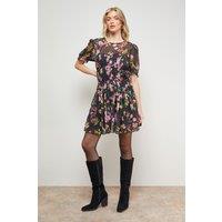 Oasis Women's Printed Dobby Shirred Bodice Mini Dress in Black | Size: 8