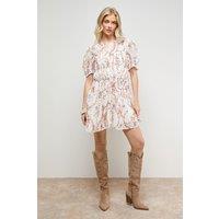 Oasis Women's Printed Dobby Shirred Bodice Mini Dress in Ivory | Size: 12