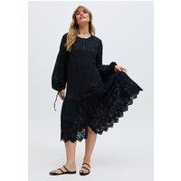 Raffya Women's Olivia Button Down Embroidered Midi Dress In Black | Size: 12