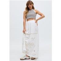 Raffya Women's Georgina Lace Paneled Maxi Skirt In White | Size: 14