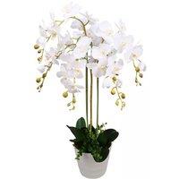 Leaf 85cm Artificial Deluxe Bush Orchid White Flowers White Pot