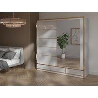 RAC3 205cm Mirror Sliding Wardrobe with Drawers, LED & Gold Strips in White