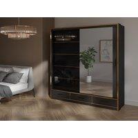 RAC3 205cm Mirror Sliding Wardrobe with Drawers, LED & Gold Strips in Black