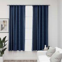 Berkfield Home Linen-Look Blackout Curtains with Hooks 2 pcs Blue 140x175 cm