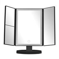 Orsina 180 Degree Rotatable Tri Fold White Table Mirror, TriFold Design Table Mirror, Versatile Small Table Mirror in Black