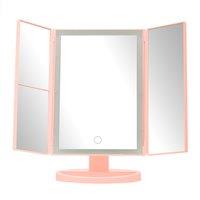Orsina 180 Degree Rotatable Tri Fold White Table Mirror, TriFold Design Table Mirror, Versatile Small Table Mirror in Pink