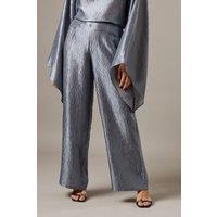 Warehouse Women's Crinkle Satin Wide Leg Trousers in Slate Grey | Size: 8