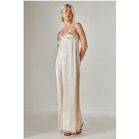 NastyGal Women's Satin Lace Trim Maxi Slip Dress in Champagne | Size: 6