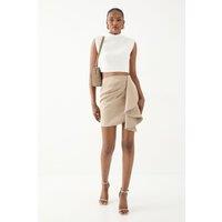 MissPap Women's Satin Drape Side Mini Skirt in Stone | Size: 6