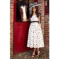 Coast Women's Lisa Tan Mono Spot Bow Detail Midi Dress | Size: 8