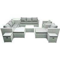 Fimous Garden Outdoor Furniture Set 12 Seater Rattan Sofa Set with 4 Footstools Side Table Light Grey Mixed
