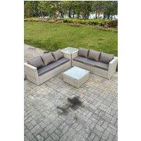 Fimous 6 Seater PE Wicker Light Grey Rattan Garden Corner Sofa Sets Outdoor Patio Furniture