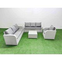 Fimous 7 Seater Poly Rattan Outdoor Garden Furniture Square Coffee Table Sofa Set Patio 3 Seater Sofa Reclining Chair 3 Seater Sofa Side Table Light