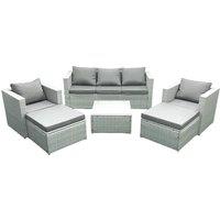 Fimous 7 Seater Rattan Garden Furniture Set with 3 Seater Sofa 2 Chair Square Coffee Table 2 Big Footstools Light Grey Mixed