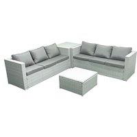 Fimous Rattan Garden Outdoor Furniture Set 6 Seater Rattan Garden Sofa Set with Side Table Light Grey Mixed