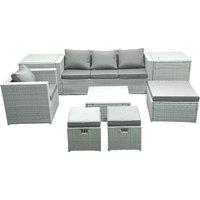 Fimous Garden Outdoor Furniture Set 7 Seater Rattan Sofa Set with 3 Footstools Armchair 2 Side Tables Light Grey Mixed