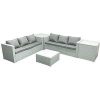 Fimous Rattan Garden Outdoor Furniture Set 6 Seater Rattan Garden Sofa Set with 2 Side Tables Light Grey Mixed