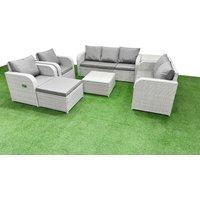 Fimous PE Rattan Garden Furniture Set Adjustable Chair Sofa Double Love Seat 2 Seater Sofa Lounge Set Square Coffee Table Big Footstool Side Table