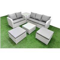 Fimous 7 Seater PE Rattan Wicker Garden Furniture Patio Conservatory Sofa Set w/ Square Coffee Table 3 Seater Sofa Love Sofa 2 Big Footstool Side