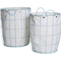 Orsina Set Of Two Wire Hampers Baskets, Blue Coated Laundry Basket For Bathroom, Smart Laundry Hamper With Basket in Grey