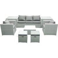 Fimous 7 Seater Rattan Garden Furniture Set with 3 Seater Sofa 2 Chair Square Coffee Table 2 Small Footstools 2 Side Tables Light Grey Mixed