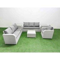 Fimous 7 Seater Poly Rattan Outdoor Garden Furniture Square Coffee Table Sofa Set Patio 3 Seater Sofa Reclining Chair 3 Seater Sofa 2 Side Table