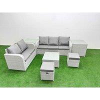 Fimous 7 Seater PE Rattan Wicker Garden Furniture Patio Conservatory Sofa Set with Square Coffee Table 3 Seater Sofa Love Sofa 2 Stools 2 Side Table