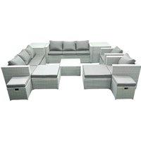 Fimous Garden Outdoor Furniture Set 12 Seater Rattan Sofa Set with 4 Footstools 2 Side Tables Light Grey Mixed