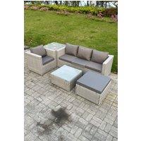 Fimous Light Grey Lounge Outdoor PE Rattan Garden Furniture Set Wicker Sofa Set Square Coffee Table