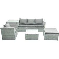 Fimous Garden Outdoor Furniture Set 5 Seater Rattan Sofa Set with Big Footstool Armchair Side Table Light Grey Mixed