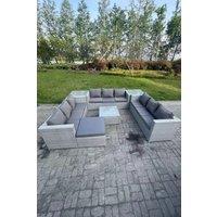 10 Seater Wicker Light Grey Lounge Rattan Sofa Set Outdoor Garden Furniture