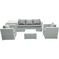 Fimous 5 Seater Rattan Garden Furniture Set with 3 Seater Sofa 2 Chair Square Coffee Table Side Table Light Grey Mixed