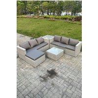 Light Grey Rattan Garden Corner Furniture Sofa Sets Outdoor Big Footstool Coffee Table