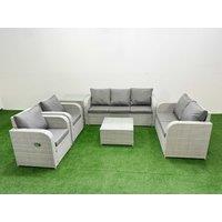 Fimous PE Rattan Garden Furniture Set Adjustable Chair Sofa Double Love Seat 2 Seater Sofa Lounge Set Square Coffee Table Side Table Light Grey