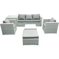 Fimous 6 Seater Rattan Garden Furniture Set with 3 Seater Sofa 2 Chair Square Coffee Table Big Footstool Side Table Light Grey Mixed