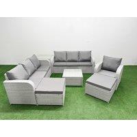 Fimous 9 Seater Poly Rattan Outdoor Garden Furniture Square Coffee Table Sofa Set Patio 3 Seater Sofa Reclining Chair 3 Seater Sofa 2 Big Footstools