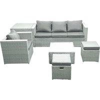 Fimous Garden Outdoor Furniture Set 6 Seater Rattan Sofa Set with 2 Small Footstools Armchair Side Table Light Grey Mixed