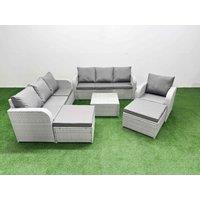 Fimous 9 Seater Poly Rattan Outdoor Garden Furniture Square Coffee Table Sofa Set Patio 3 Seater Sofa Reclining Chair 3 Seater Sofa 2 Big Footstools