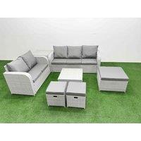Fimous 8 Seater PE Rattan Wicker Garden Furniture Patio Conservatory Sofa Set with Square Coffee Table 3 Seater Sofa Love Sofa 3 Stool Side Table