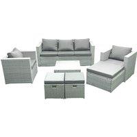 Fimous Rattan Garden Outdoor Furniture Sofa Set with Square Coffee Table 2 Chairs 3 Footstools Light Grey Mixed