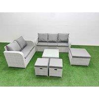 Fimous 8 Seater PE Rattan Wicker Garden Furniture Patio Conservatory Sofa Set with Square Coffee Table 3 Seater Sofa Love Sofa 3 Stool in Light Grey
