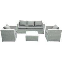 Fimous 5 Seater Rattan Garden Furniture Set with 3 Seater Sofa 2 Chair Square Coffee Table Light Grey Mixed