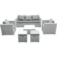 Fimous 7 Seater Rattan Garden Furniture Set with 3 Seater Sofa 2 Chair Square Coffee Table 2 Small Footstools Light Grey Mixed