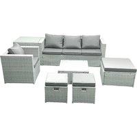 Fimous Garden Outdoor Furniture Set 7 Seater Rattan Sofa Set with 3 Footstools Armchair Side Table Light Grey Mixed